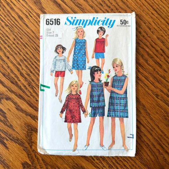 Vintage 1960s Simplicity 6516 Sewing Pattern Girls S Dress Blouse Short COMPLETE - Picture 1 of 2